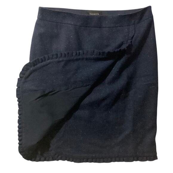 TALBOTS Blue Donegal Tweed Shetland Ruffle Wrap Skirt sz 12 - Picture 1 of 7